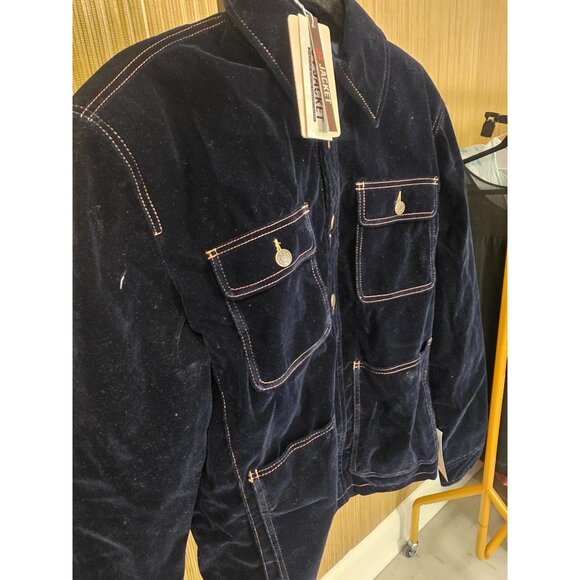 NWT J4 Jacket Mens Navy Blue Velvet Button-Up Jacket Contrast Stitching Size L - Picture 3 of 9